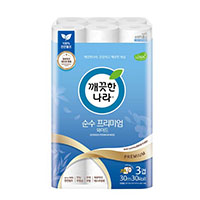 깨끗한나라 3겹 데코 순수 프리미엄 와이드 천연펄프 롤화장지 30m 30롤